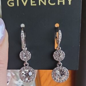 Givenchy Silver Drop Earrings with Sparkling Design